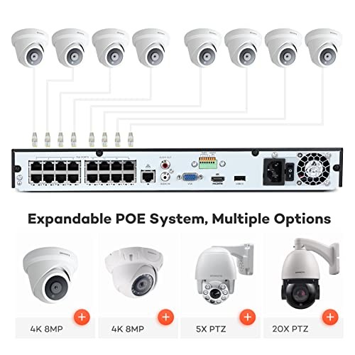 16 Channel 4K PoE Security Camera System 4TB HDD, Smart-AI-Human-Detection,