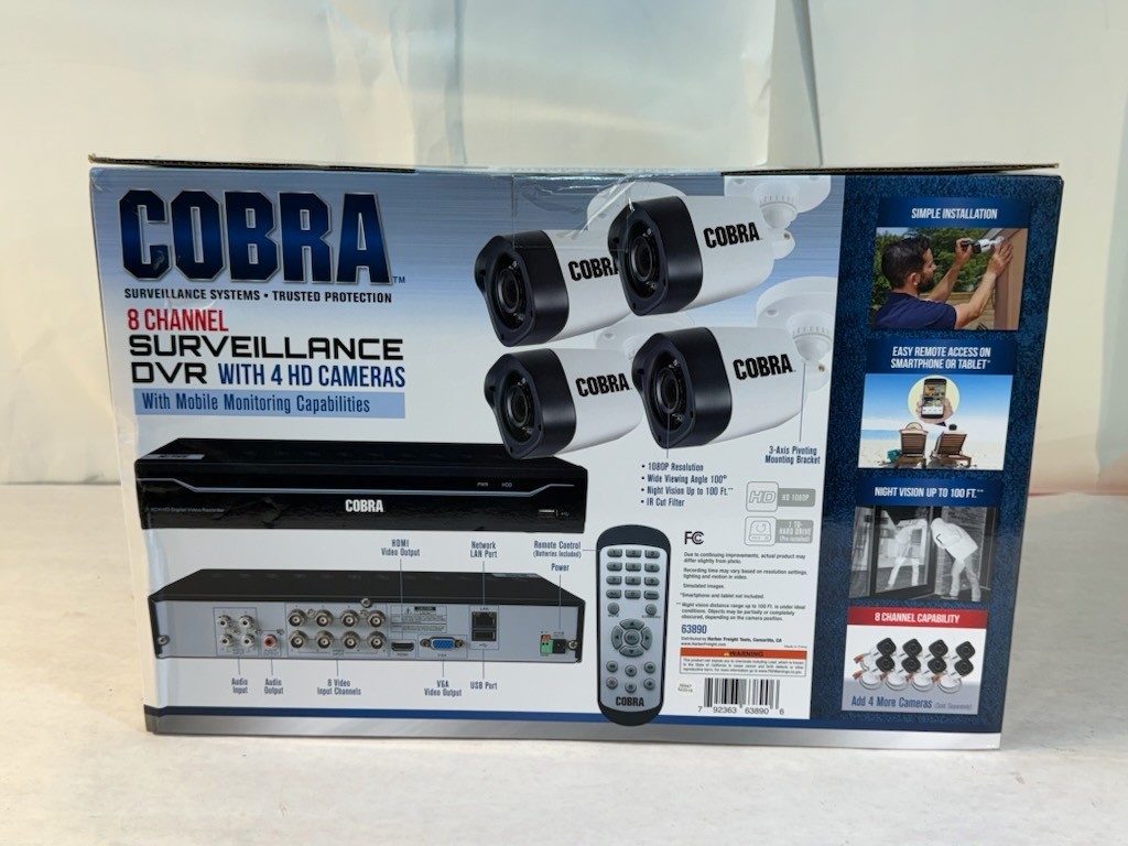 Cobra 63890 8-Channel Security Camera System with 4 HD Cameras