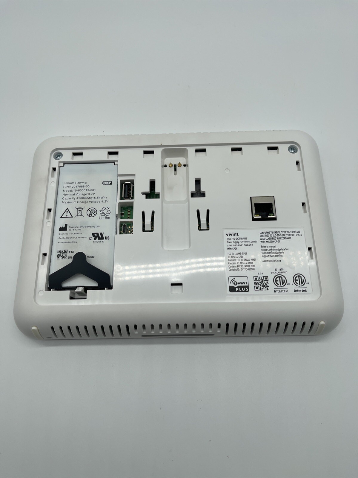 Vivint VS-SH2000-C00 Smart Home Control Panel ONLY. W/O POWER ADAPTER Backdoor