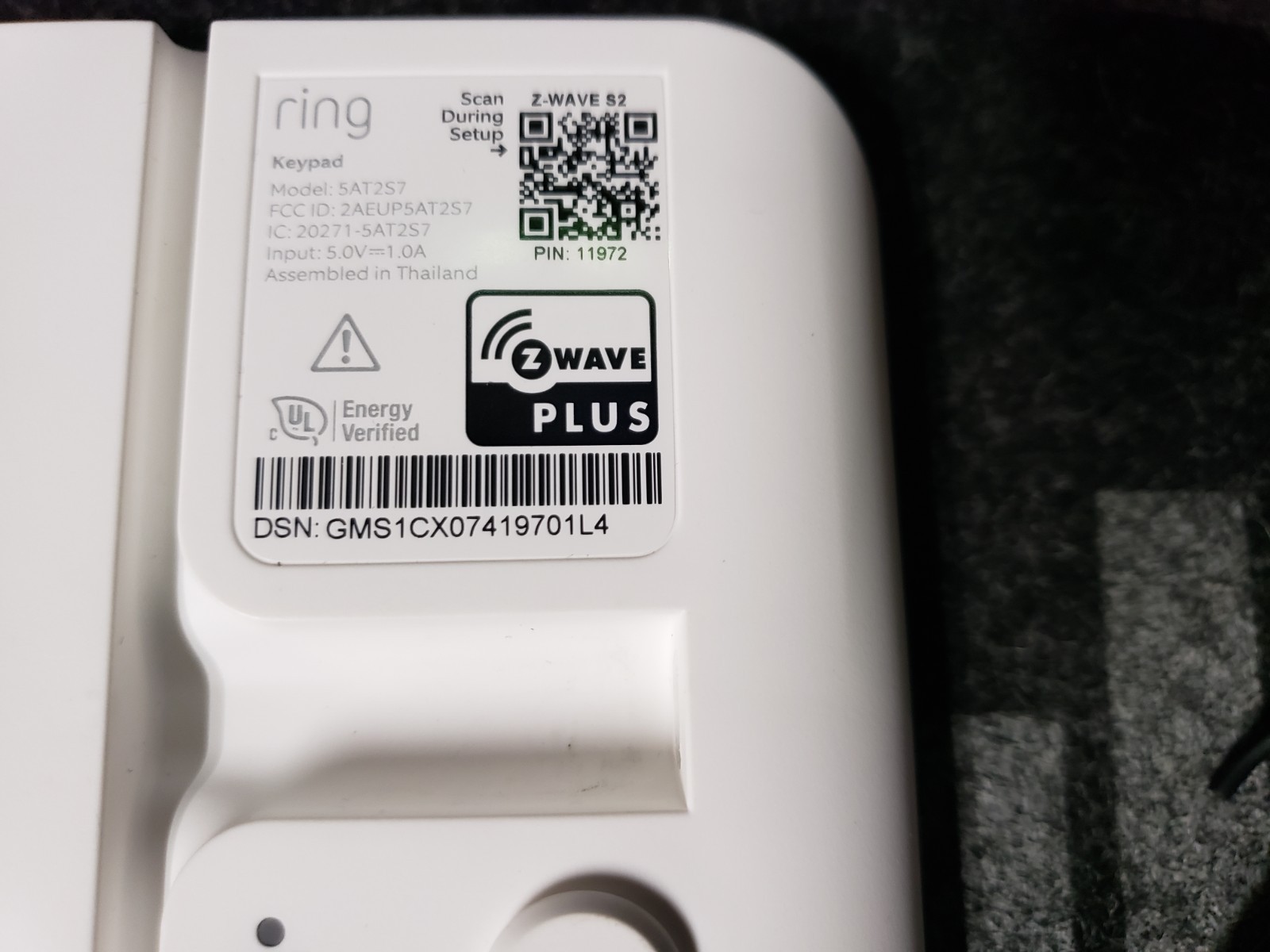 Ring Alarm Keypad 2nd Generation 5AT2S7 No Power Cable
