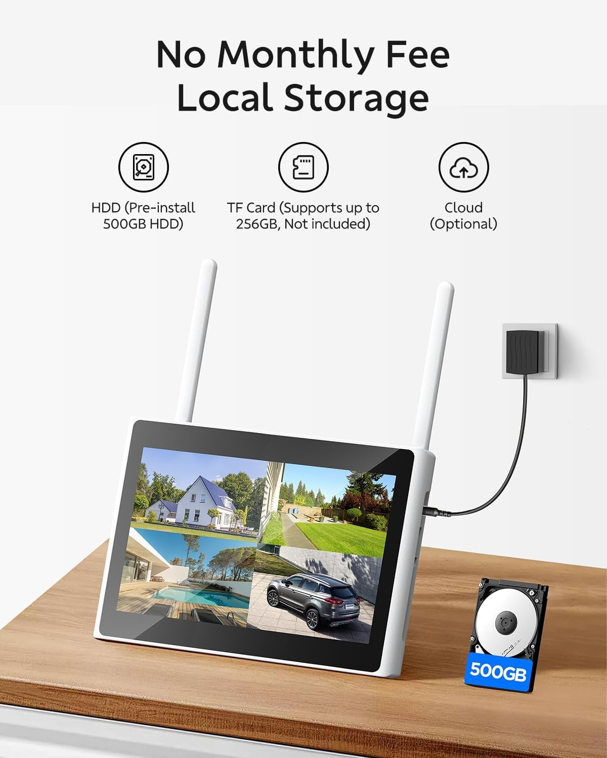4x Dual Lens Cam, 10CH WiFi NVR HDD Wired Security Camera System w/ 10″ Monitor