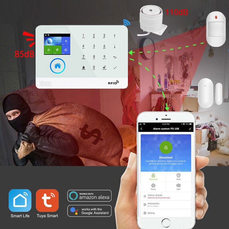 TUYA WiFi+US 4G GSM Smart Home Security Alarm System w/Keypad PIR Door Sensor