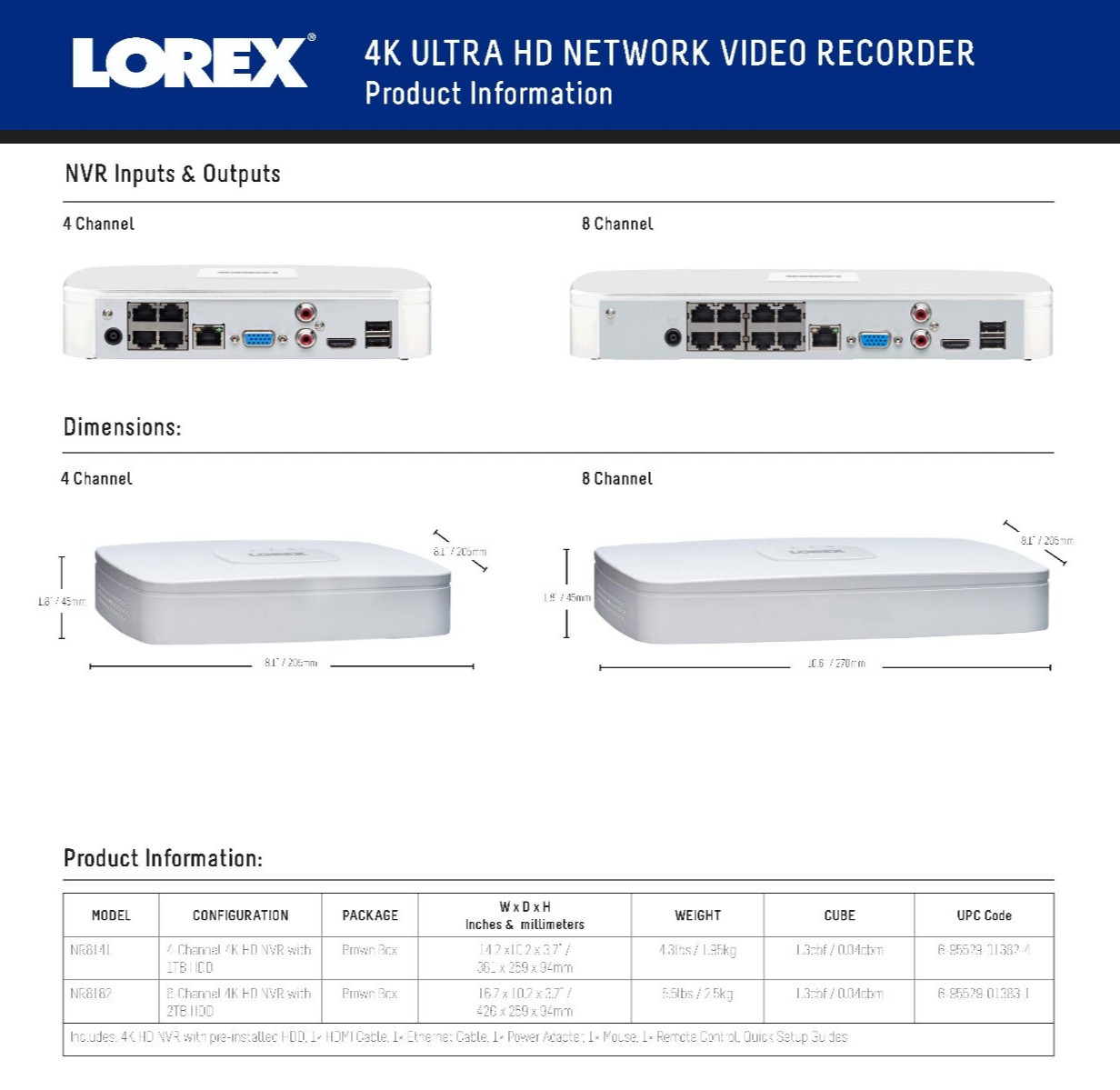 4K ULTRA HD NETWORK LOREX VIDEO RECORDER with 4 Channels NR810 Series