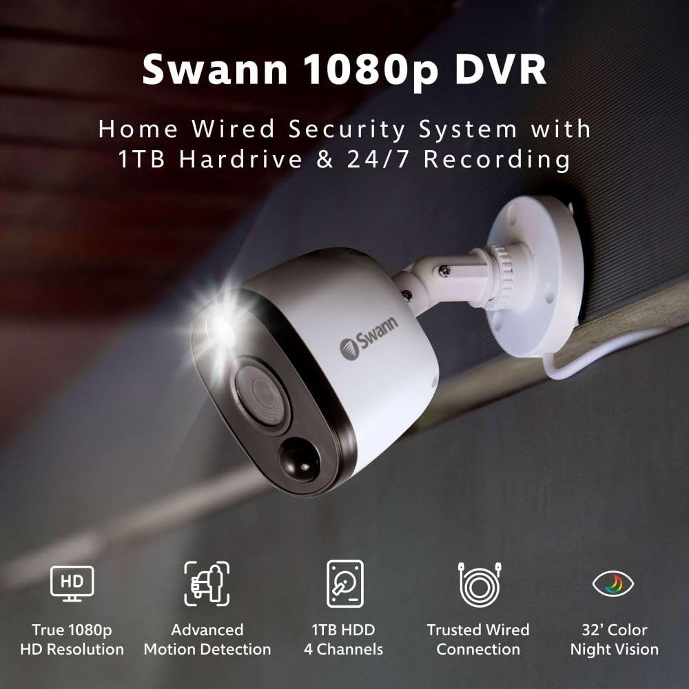 Home/Business Wired DVR, 1080P Full HD Security Camera System, 8 Channels, 4 Cam