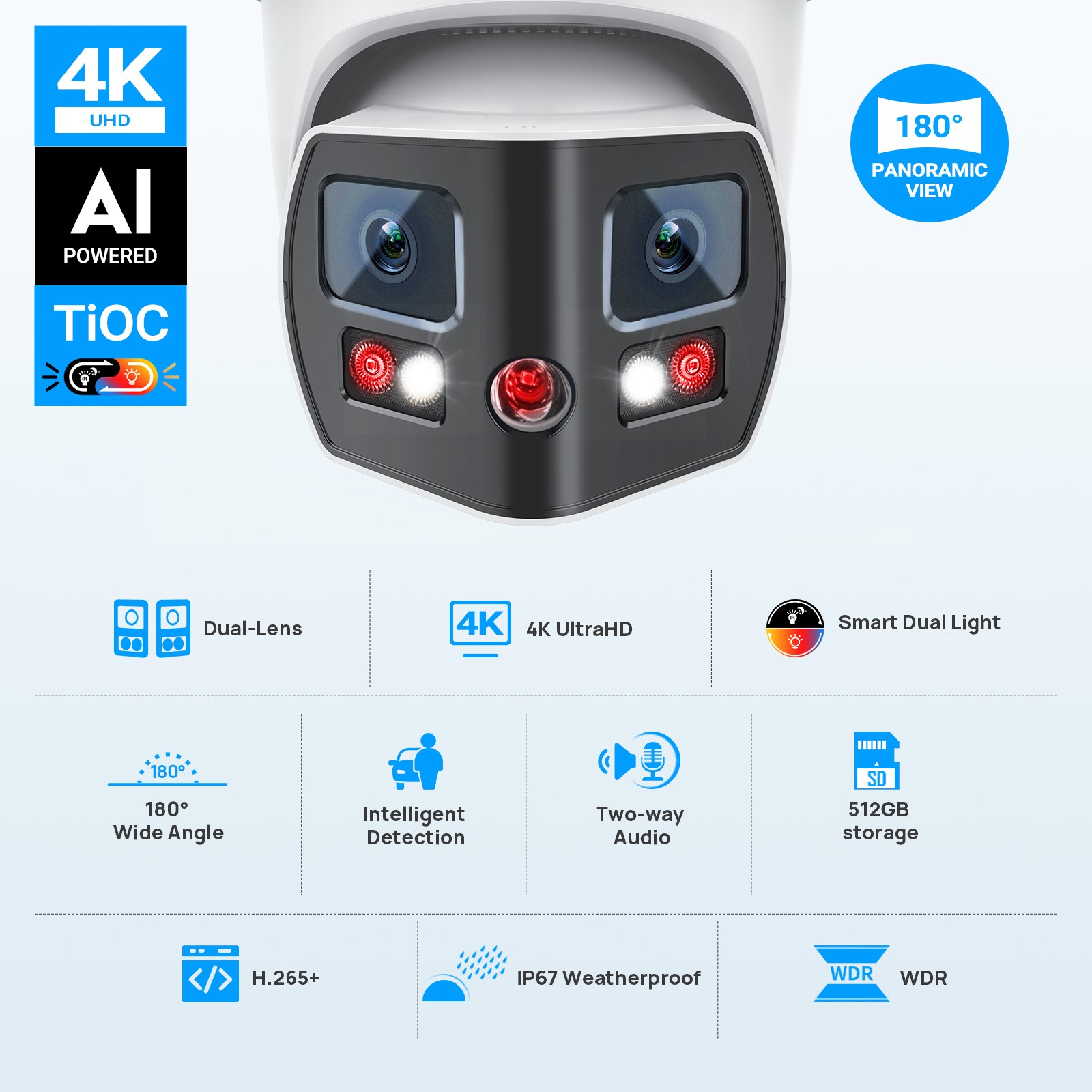 Vikylin 16POE 16CH NVR Kit Color+IR 180 degree 8MP Camera light Audio Alarm Lot