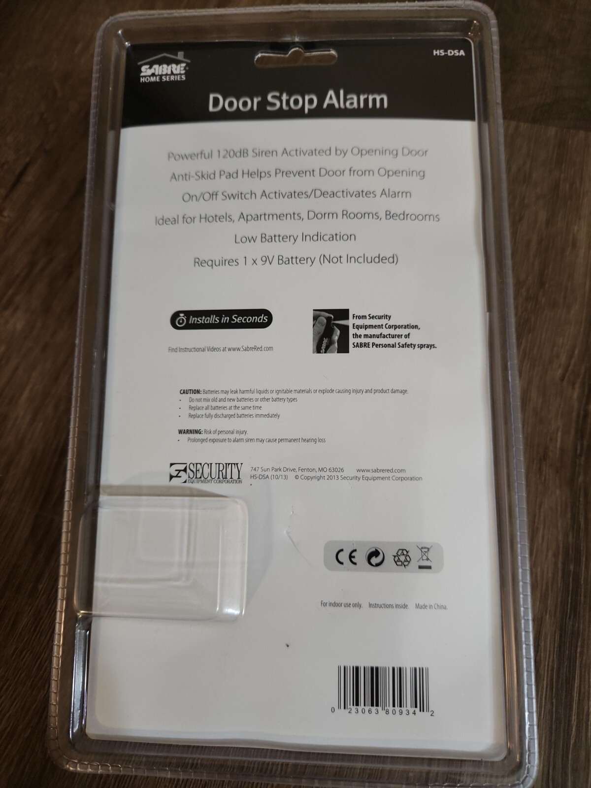 Door Stop Security Alarm with 120 dB Siren (by Sabre) – Home, Travel, Dorm – New