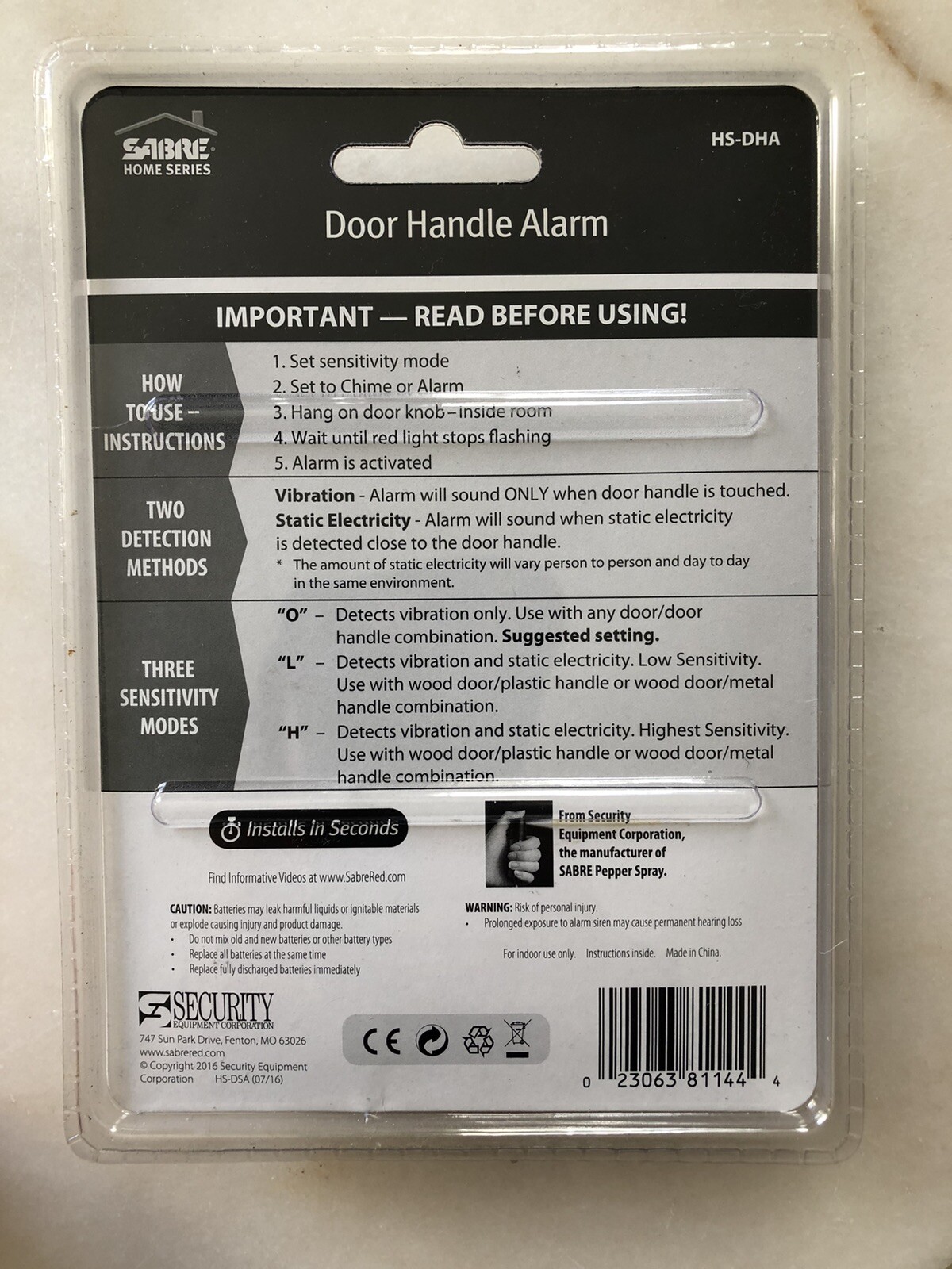 Sabre Door Handle Alarm 110Db Door Alarm For Home Security