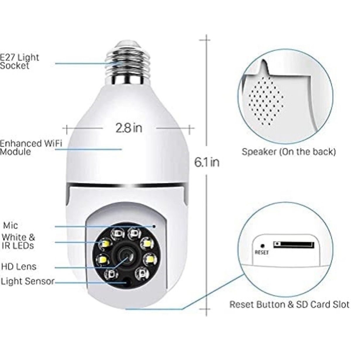 E27 2MP HD 1080p WiFi IP Camera with Smartphone App