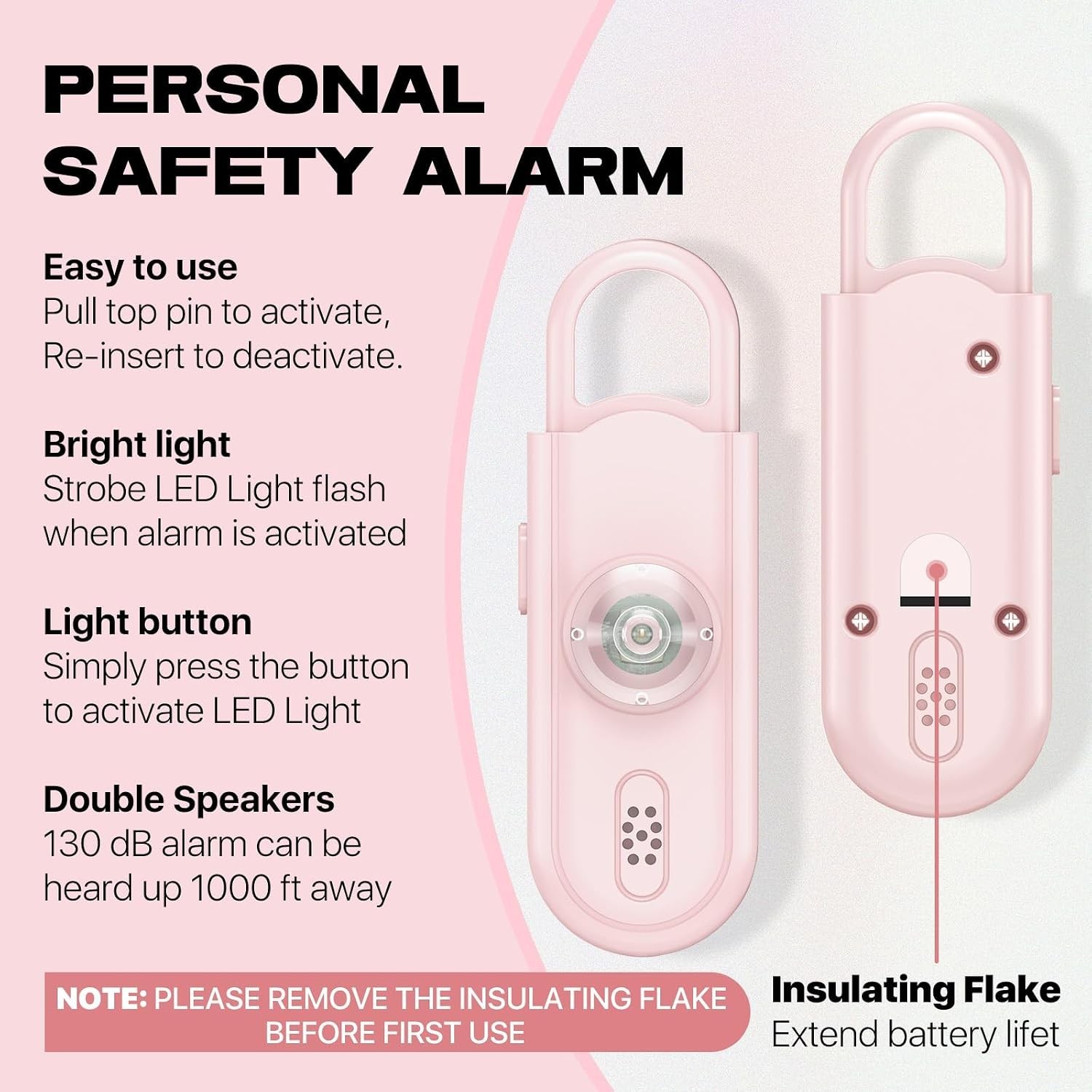 Softvox Personal Safety Alarm 130dB Pink Keychain