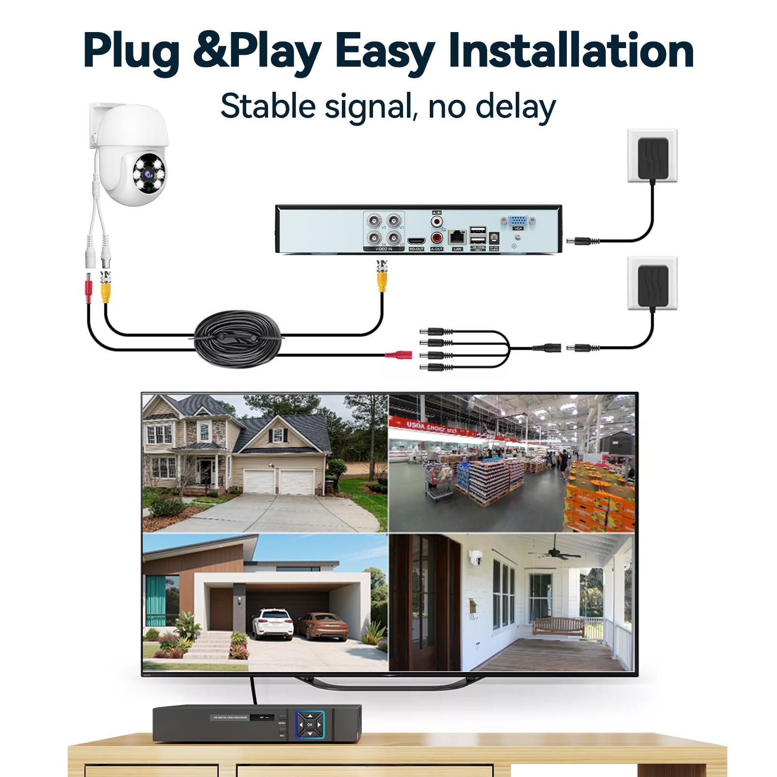 Wired Security Camera System Outdoor, 4pcs Pan/Tilt CCTV Cameras and 4CH 5MP …