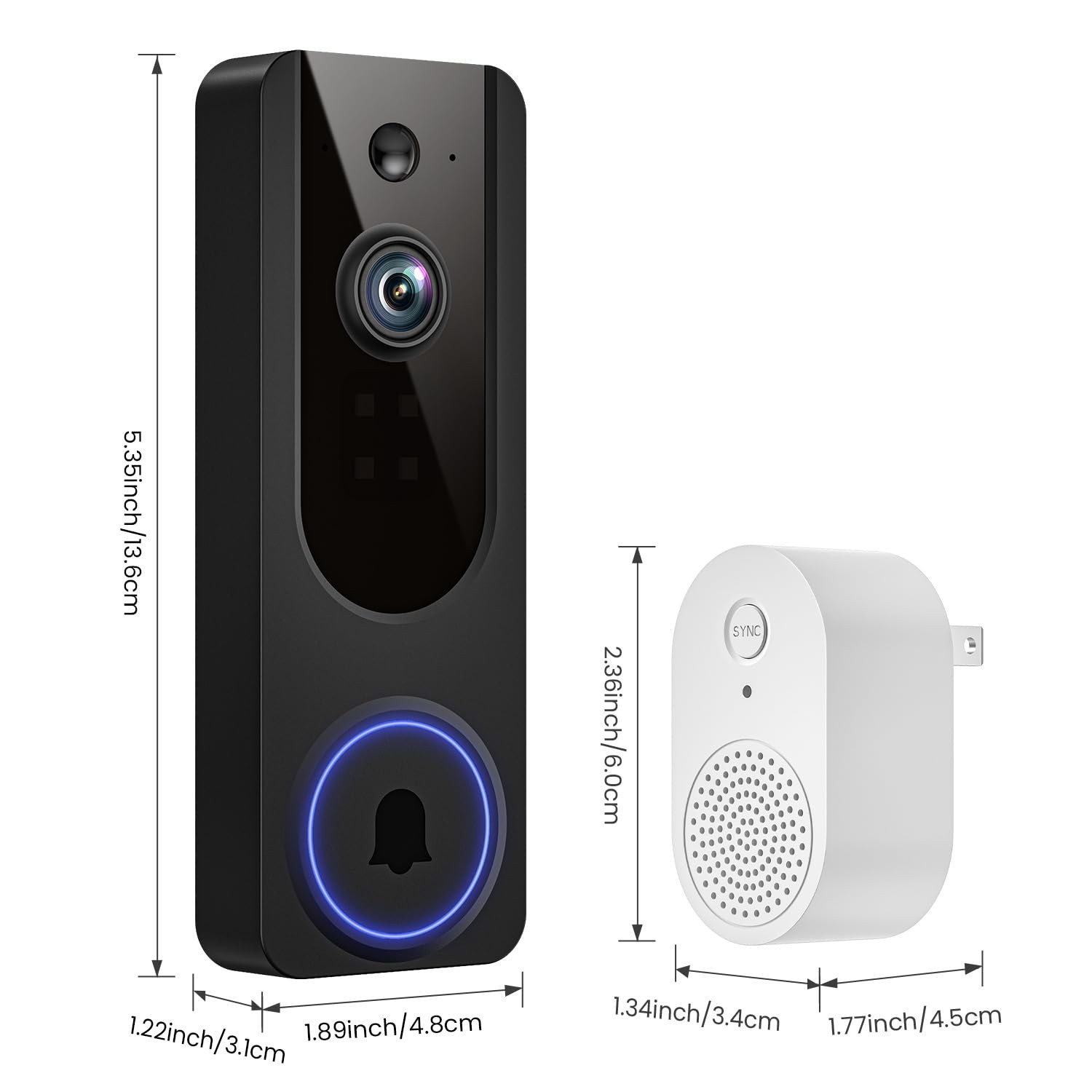 Cookedixo 1080P Wireless Video Doorbell Camera, Battery Powered Door Black