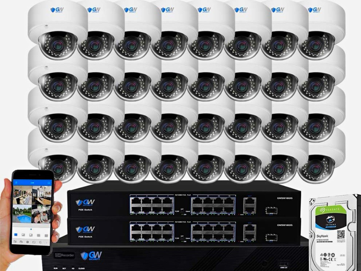 GW Security 32 channel cam 4K IP PoE System wNVR Recorder, PoE Switch, HDD, Mic