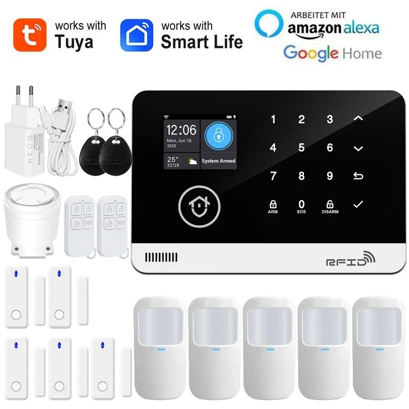 Smart WiFi GSM Home Security Alarm System Touch Keyboard RFID APP Control Alexa