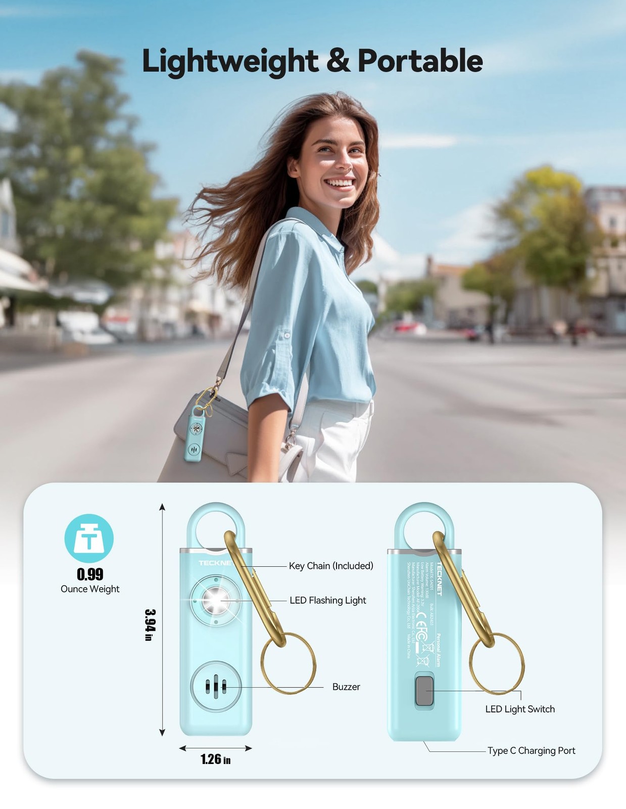 Rechargeable Personal Safety Alarm for Women, 130dB Self Defense Keychain Ala…