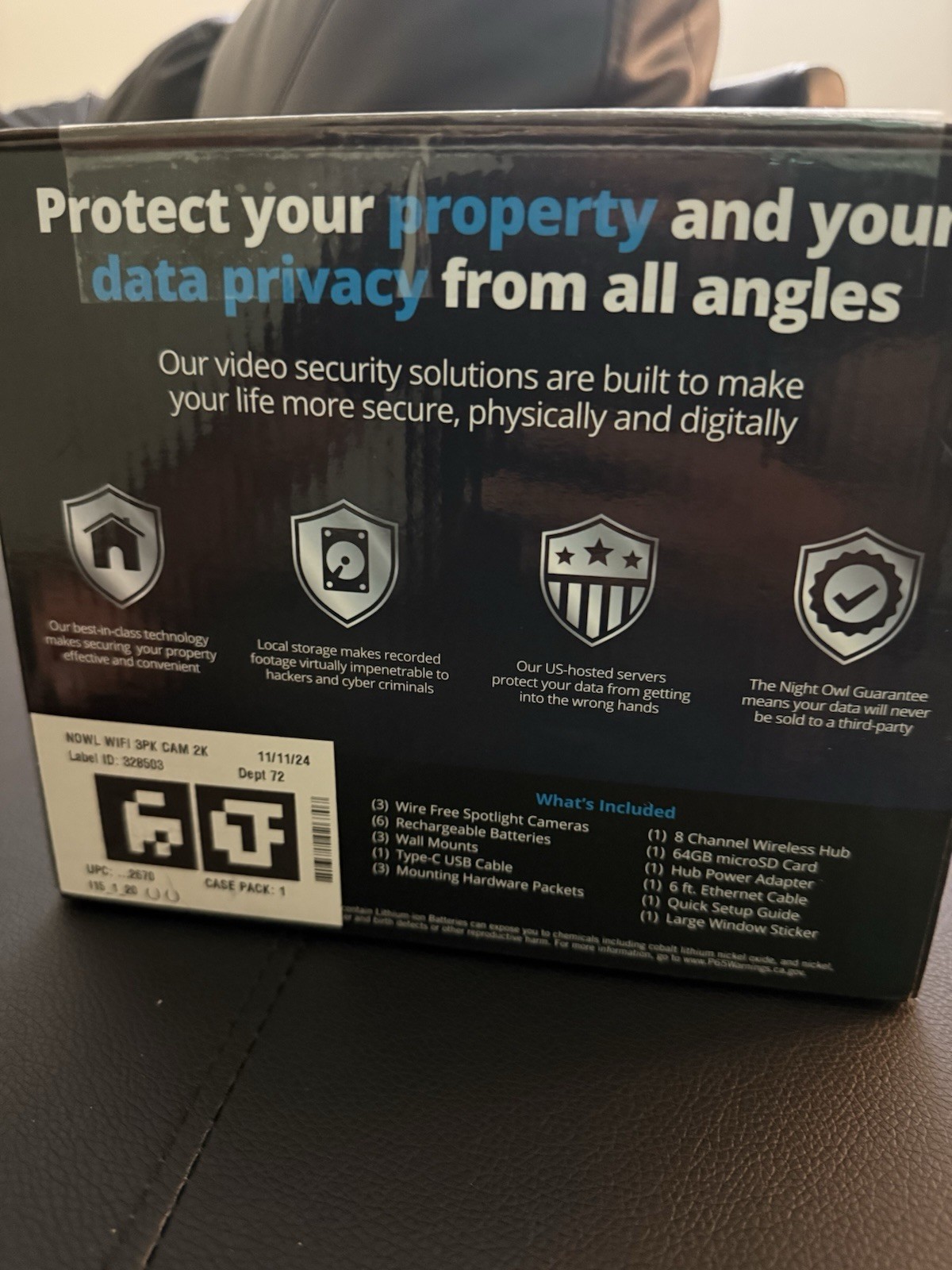 Night Owl 2K HD Battery Wi-Fi System Security Hub and 3 Cameras (White)