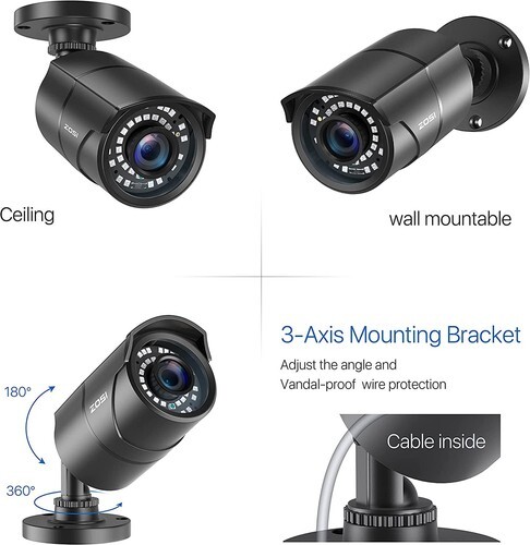 ZOSI 4PK 1080P HD Home TVI Security Cameras Outdoor CCTV Night Vision Alert IP66
