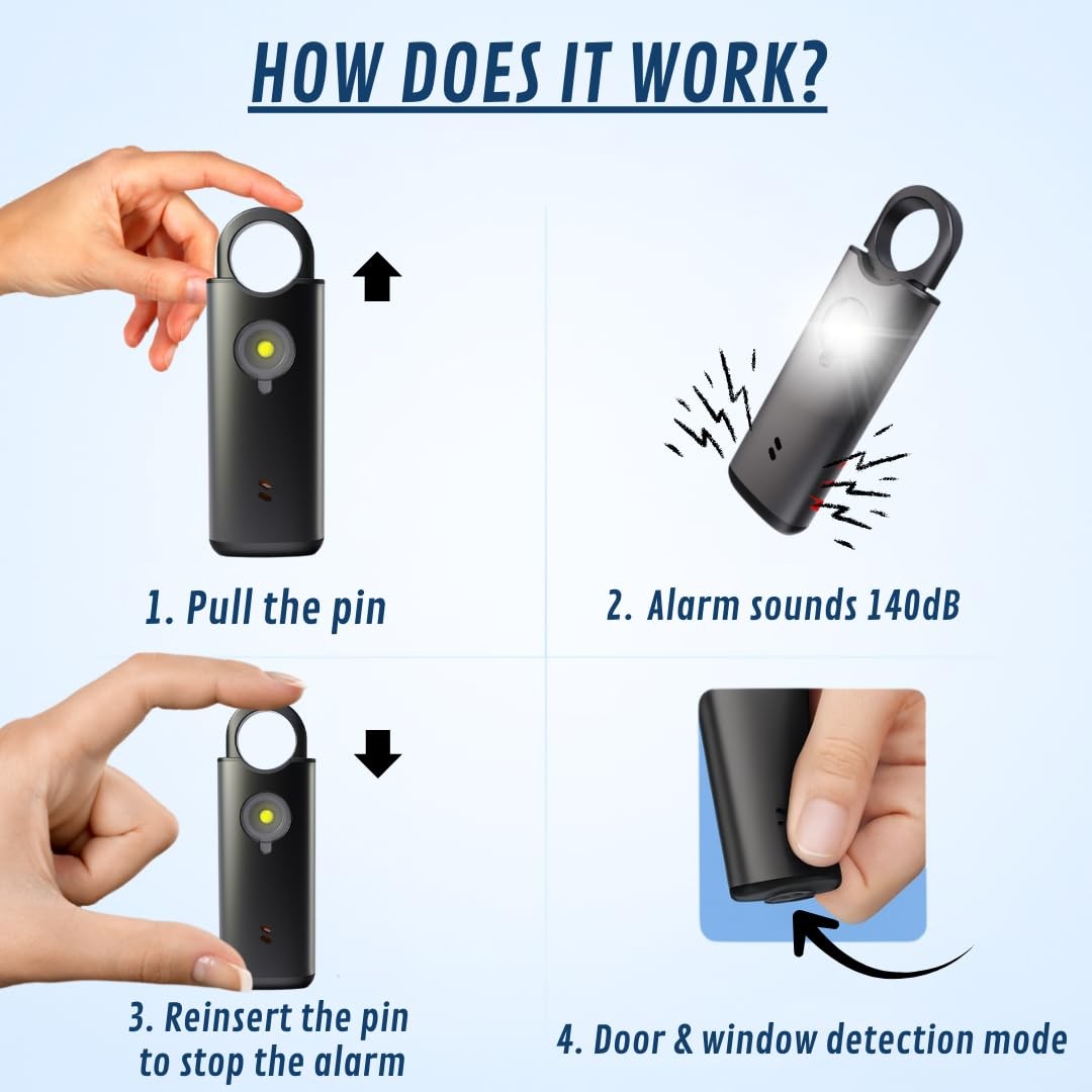Metal Personal Alarm for Women (Silver) – 140dB Self Defense Safety Alarm Key…