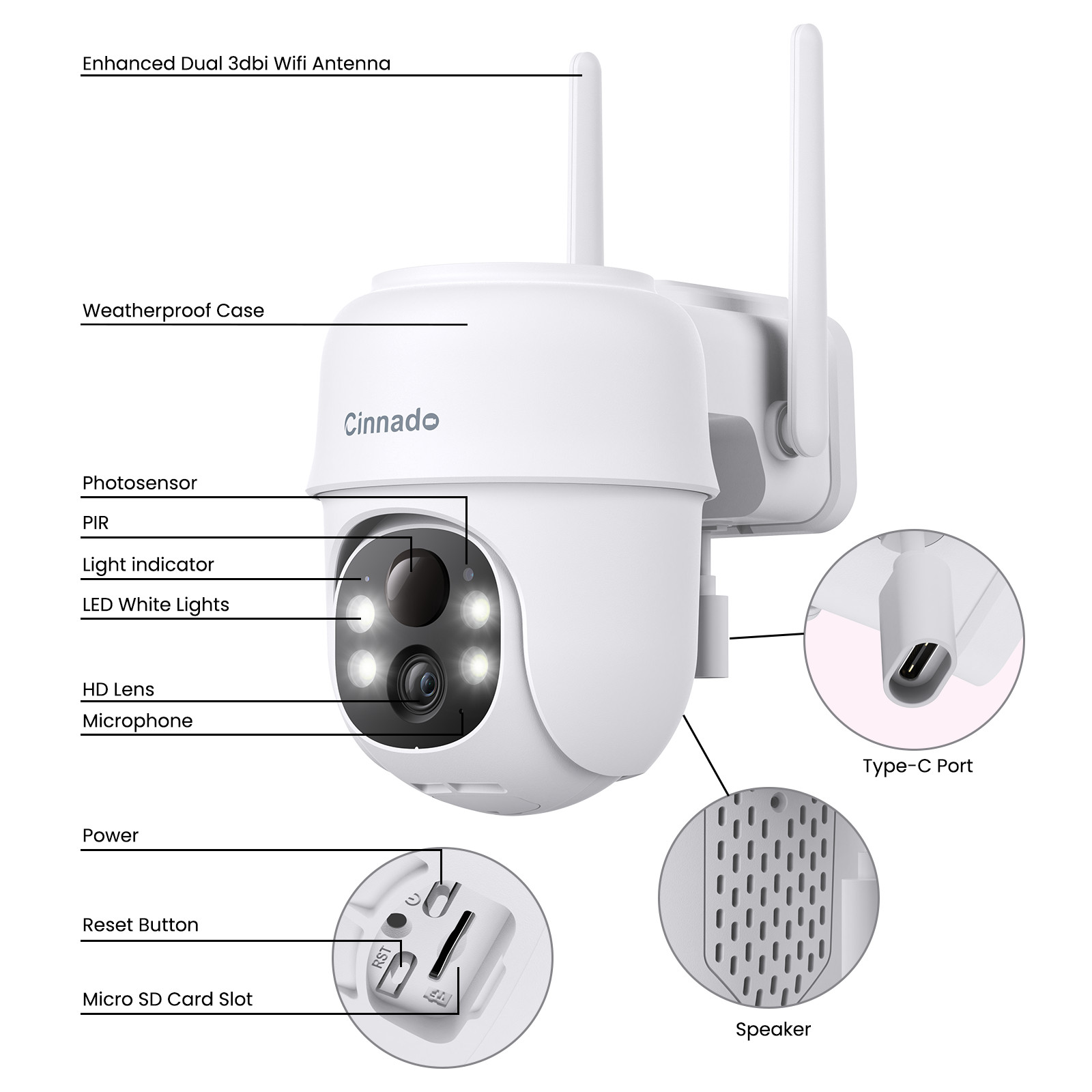 2K WIFI 360°Pan/Tilt Home Solar Security Camera Outdoor Wireless Human Detection
