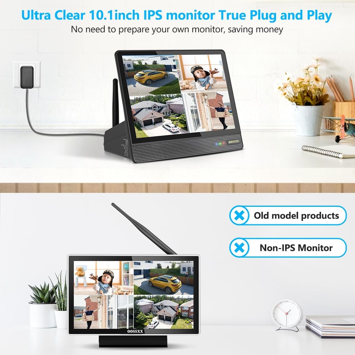 (2026 New) 10CH Wireless NVR Recorder with 10″ IPS Monitor No HDD, 5MP Dual-Band