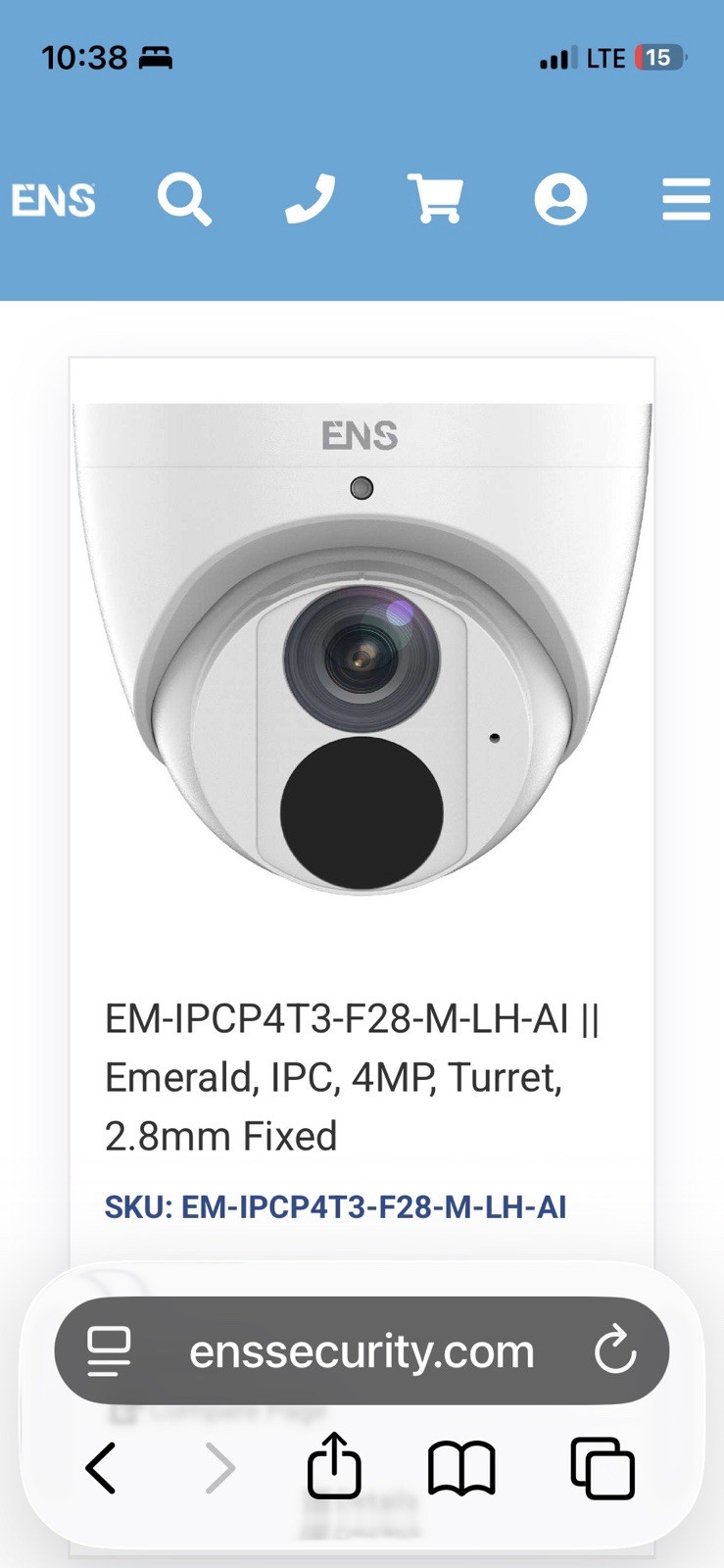 ENS EM-IPCP4T3-F28-M-LH-AI 4MP IP Turret Camera 2.8mm Fixed Lens PoE Ethernet