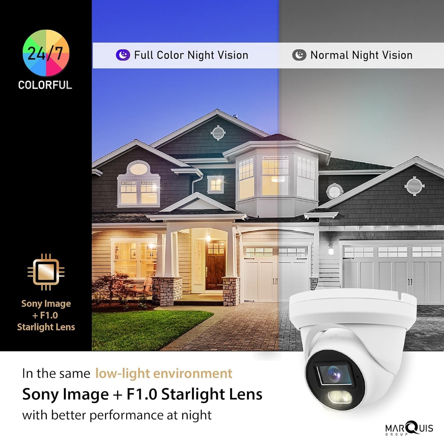 Marquis HD 4K 8MP IP Camera Color at Night PoE Turret Dome with White