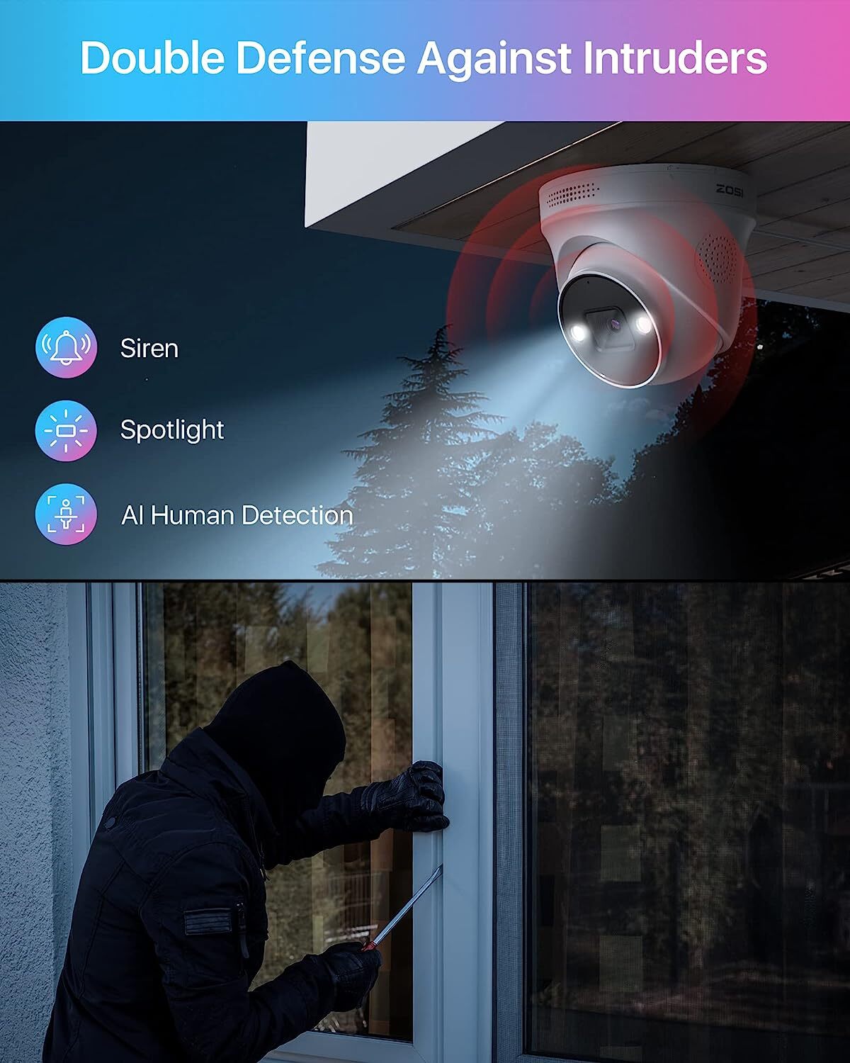 ZOSI 8MP PoE Security CCTV IP Camera Waterproof AI Detection 2-Way Talk Add-on