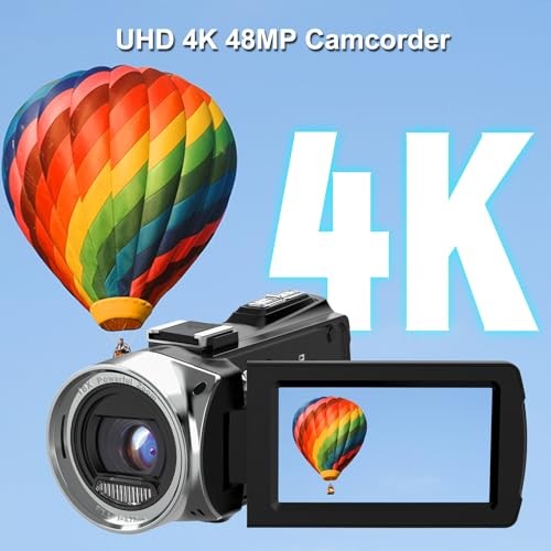 4K 48MP Camcorder, Vlogging Camera with Microphone for Beginners, Anti-Shake