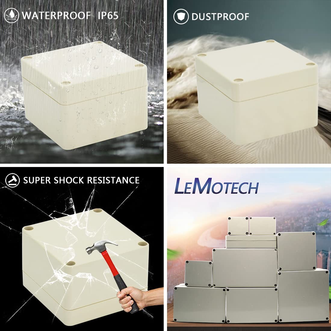 LeMotech Waterproof Dustproof IP65 ABS Plastic 3.3″x3.2″x2.2″, Pale Grey
