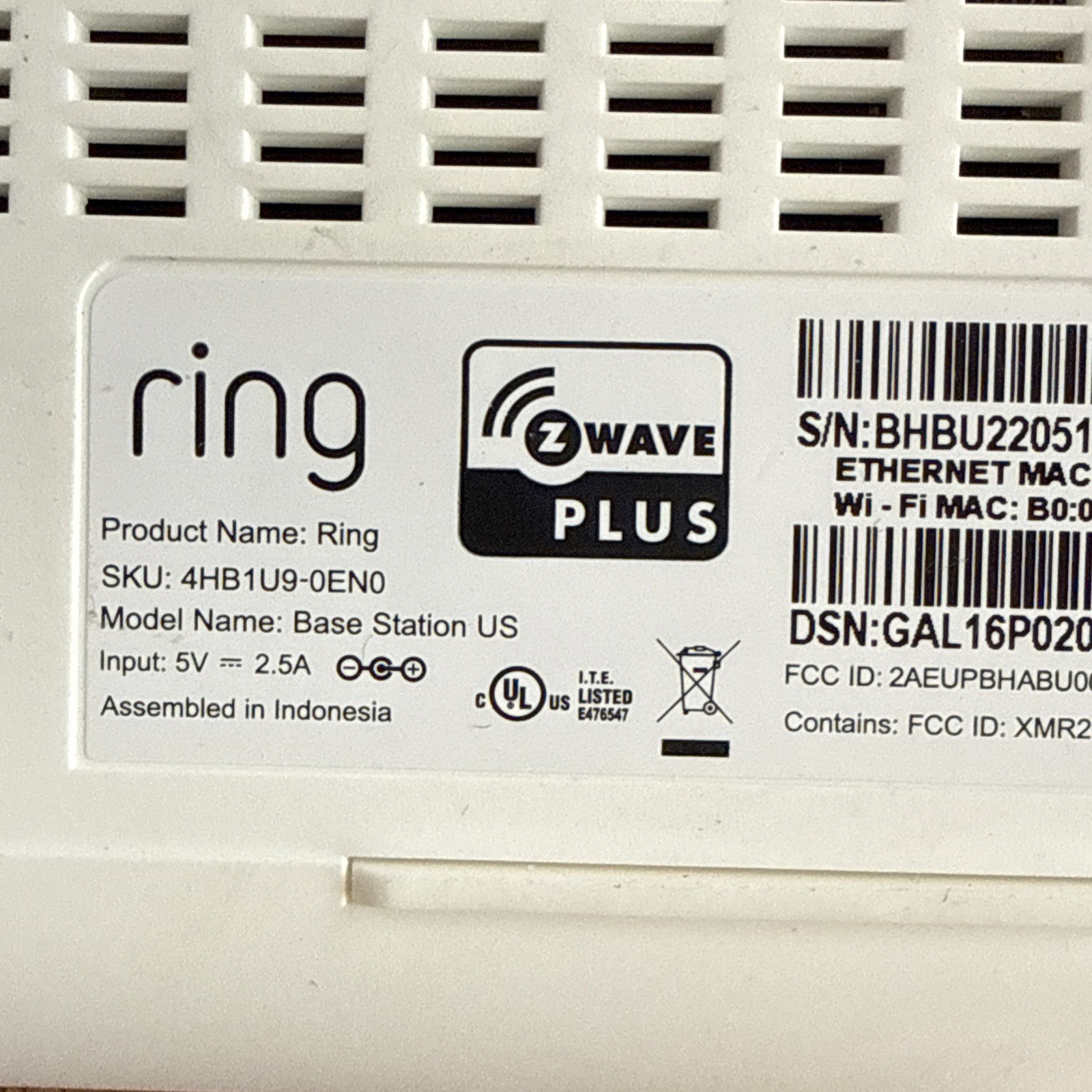 RING Alarm BaseStation US 4HB1U90EN0 ZWave & Wall Keypad 5AT2S7 & Power Supplies
