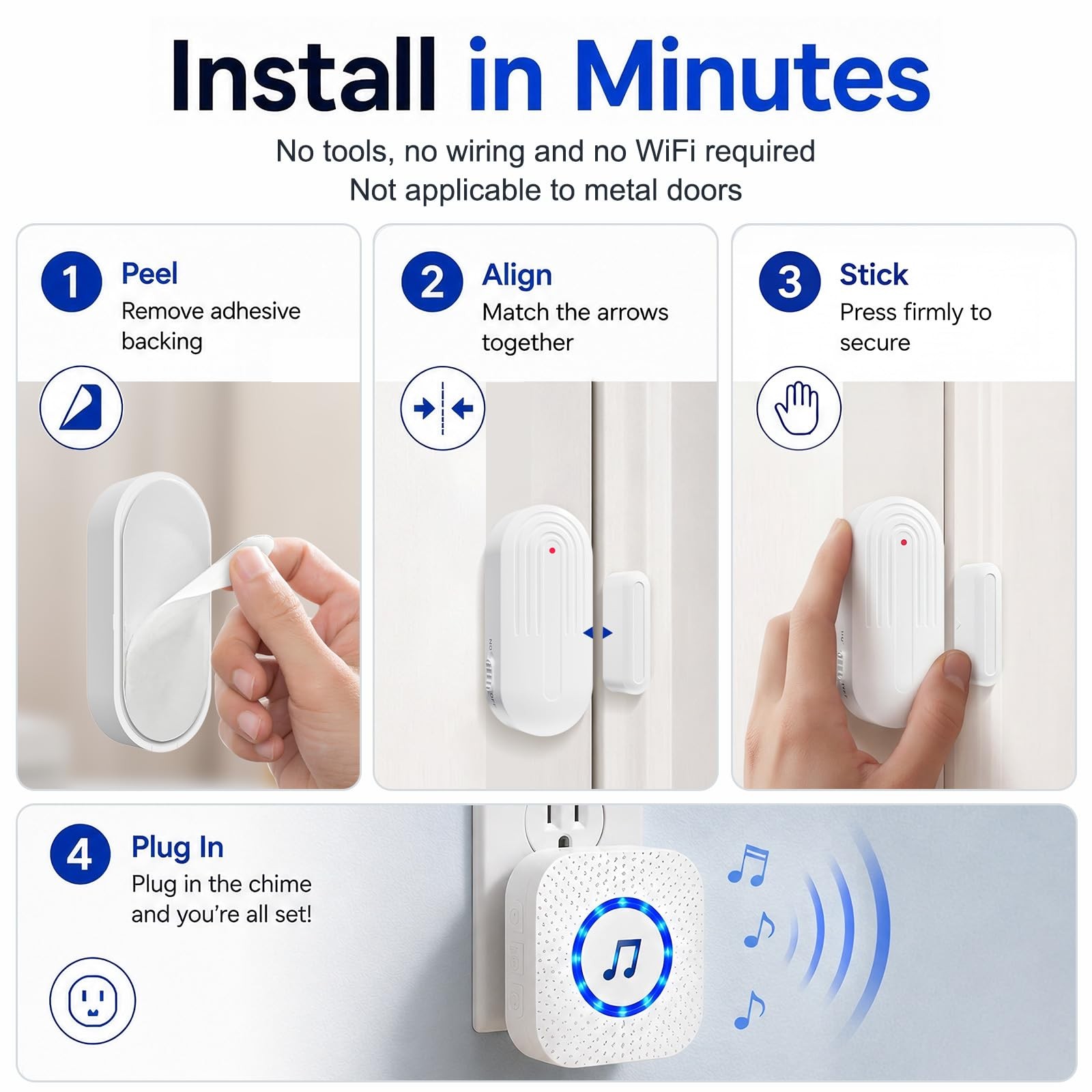 Door Chime,SanJie Wireless Sensor 2 Sensors + 1 Receiver White, White