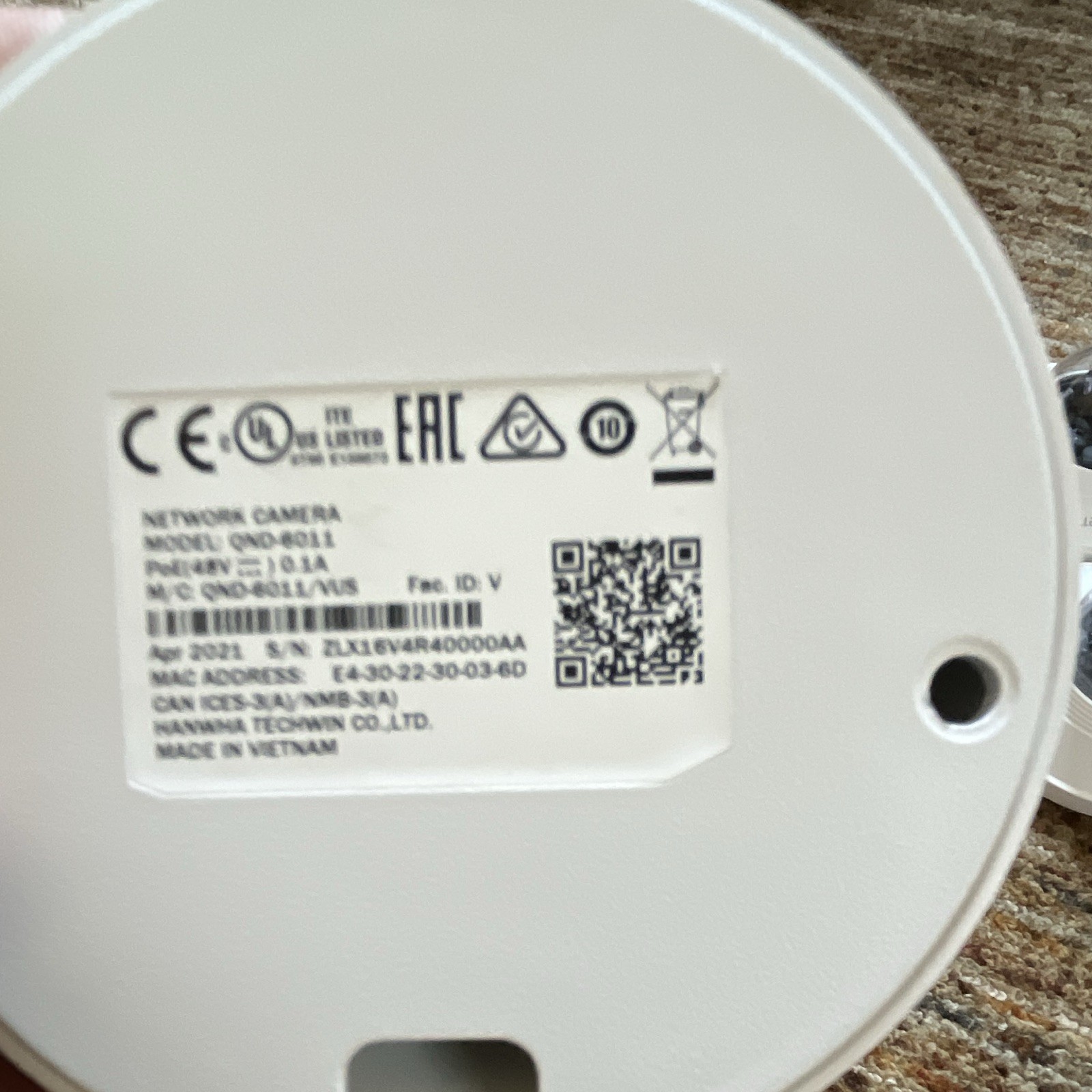 Wisenet QND-6011 Wired Indoor IP Network Dome Cameras Lot of 8 White