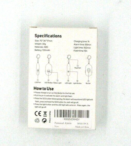 130dB Personal Safety Alarm for Women , 3 Pack Rechargable