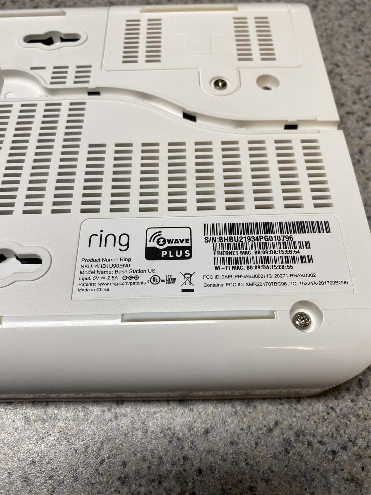 Ring Alarm Base Station US Z wave Plus 4HB1U9-0EN0 Bluetooth Wi-Fi Indoor Use