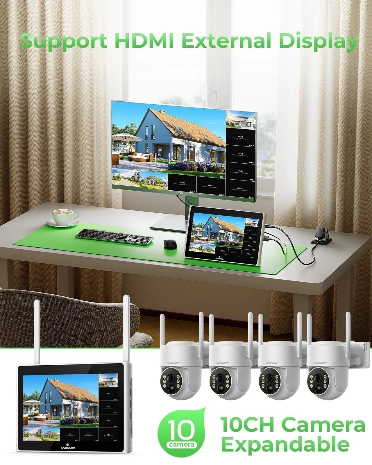 4x Solar Powered Security Camera Wireless Outdoor 4MP WiFi PTZ IP Camera CCTV US