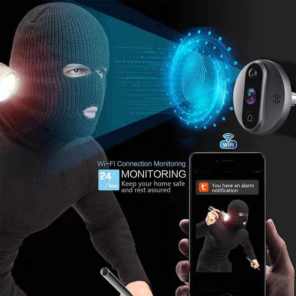 Tuya 3MP WiFi Peephole Doorbell Camera PIR Motion Detector 4.3in Digital Viewer