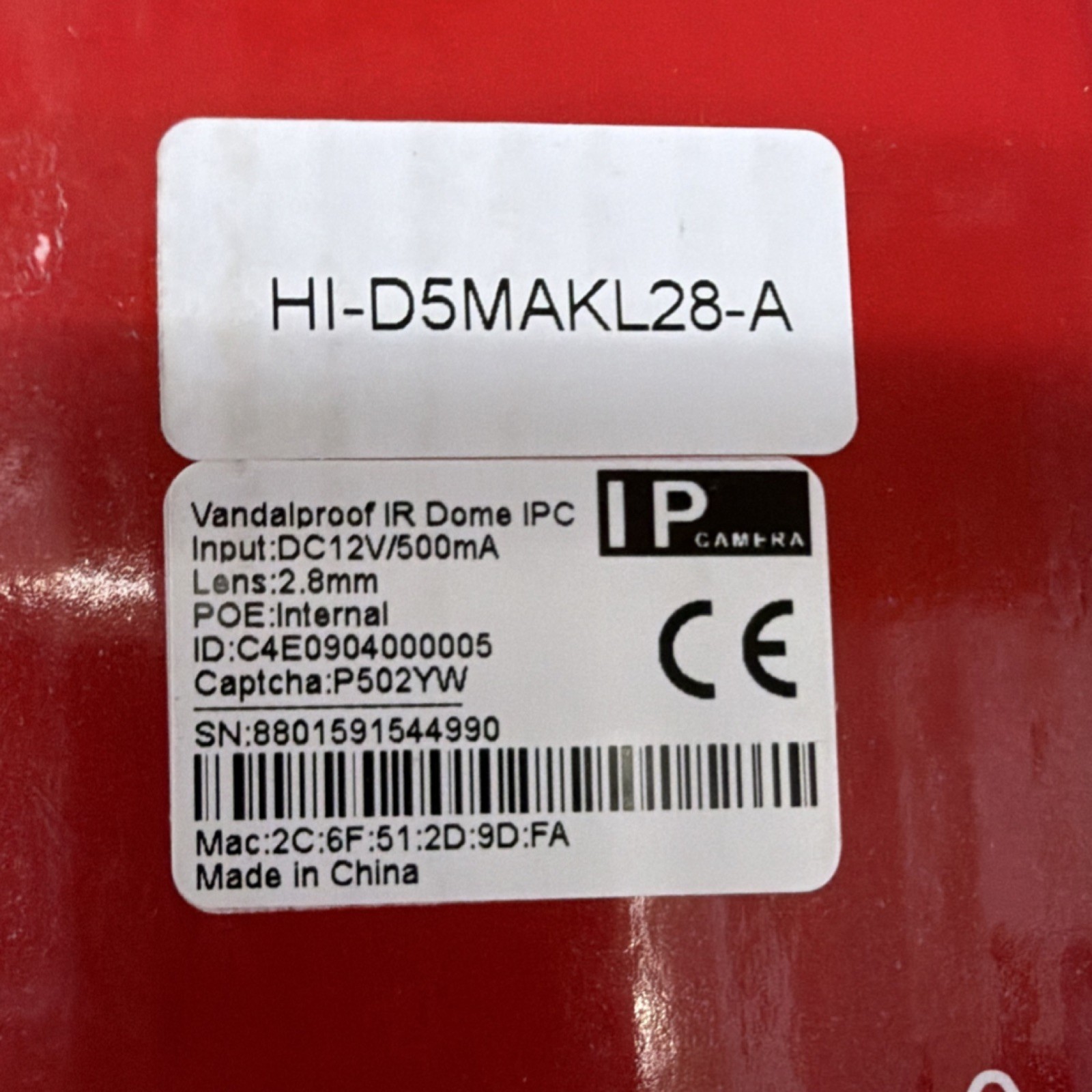 HI-D5MAKL28-A IP Dome Camera 2.8mm Vandalproof IR PoE DC12V/500mA White