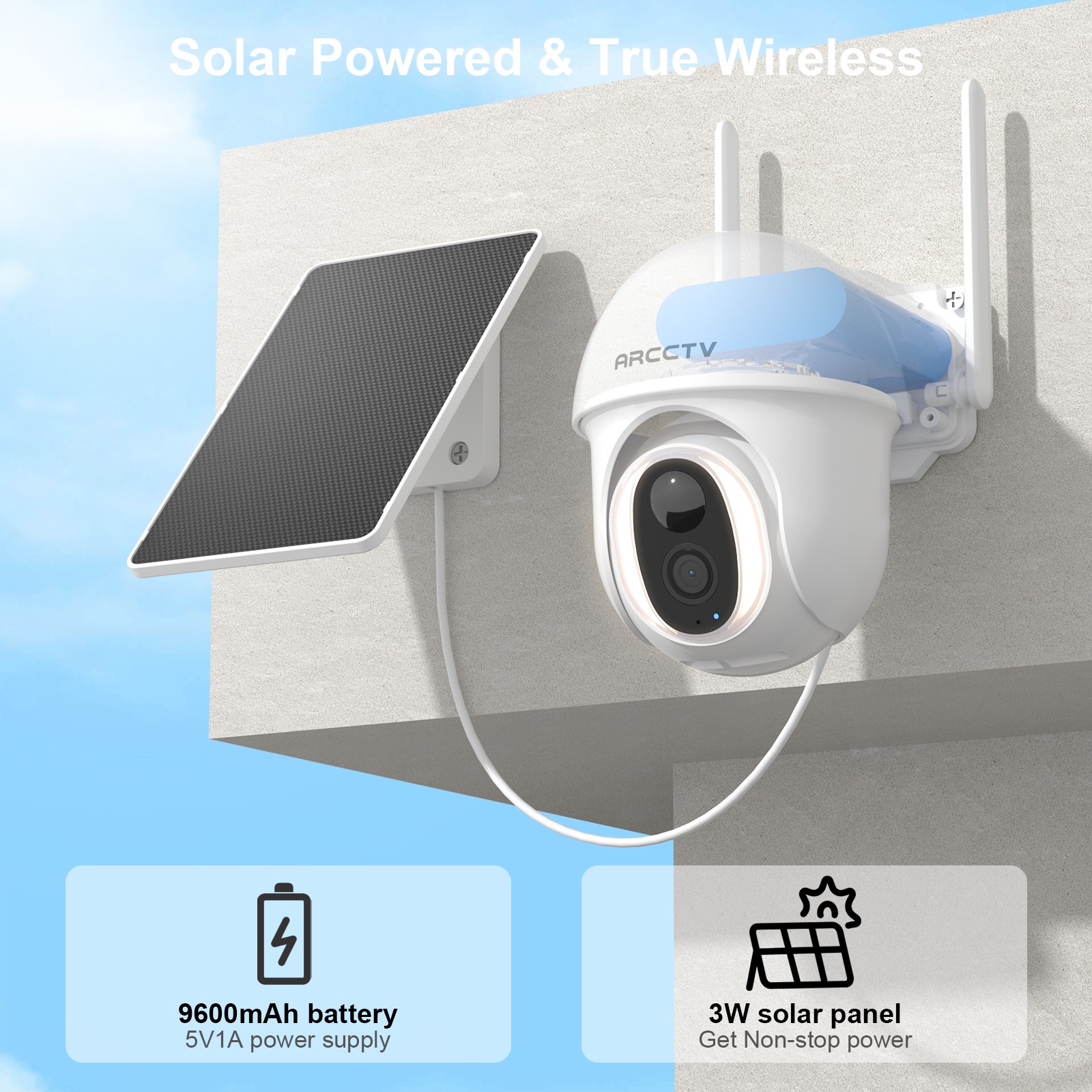 ARCCTV 4G LTE Outdoor Solar Security Camera 360° PTZ Wireless 2Way Audio 2PACK