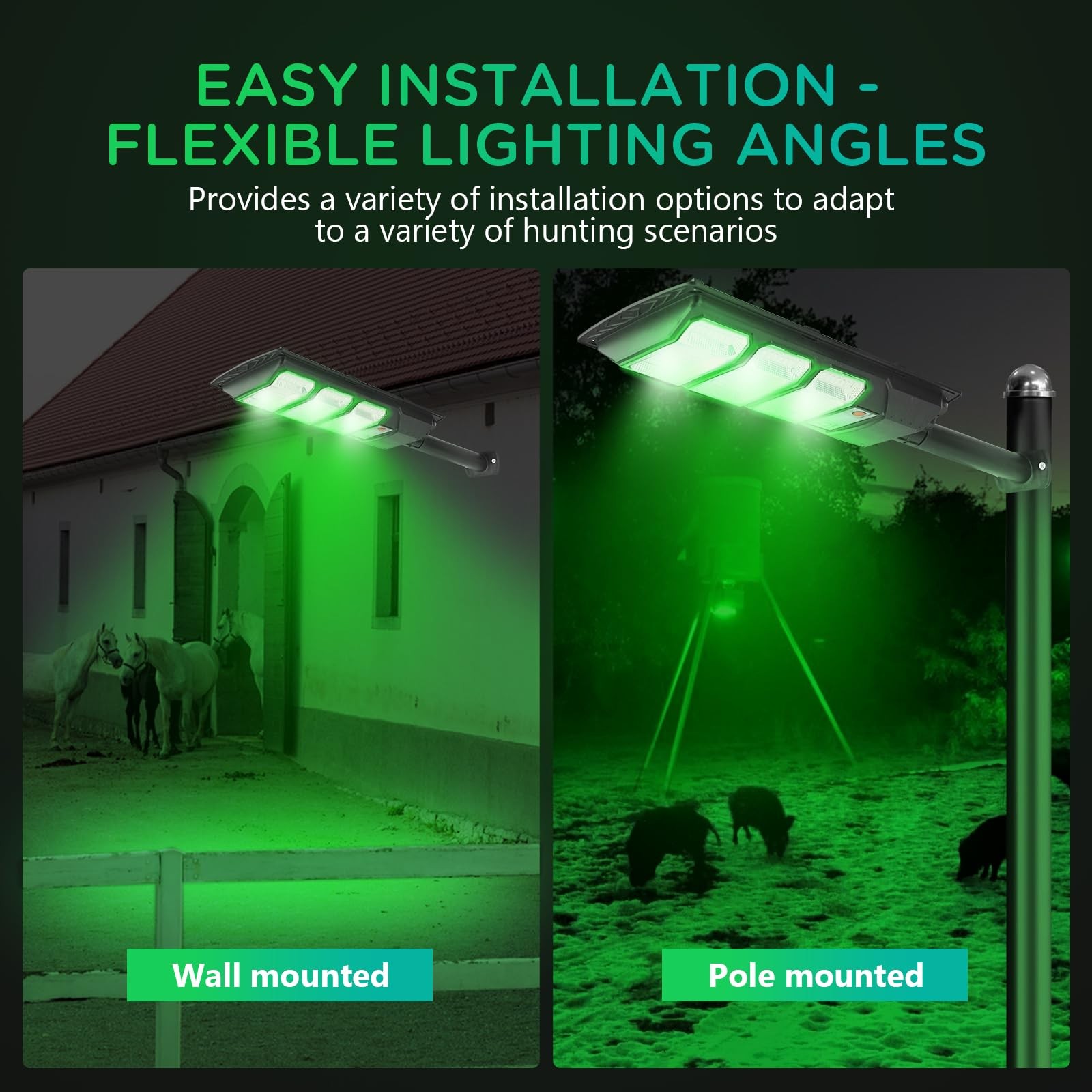 Hog Lights for Night Hunting, Zuomeng Solar Green Light, Motion Black