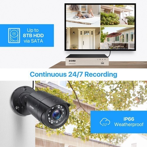 ZOSI 8CH H.265+ 5MP Lite DVR 1080P Outdoor CCTV Home Security Camera System Kit