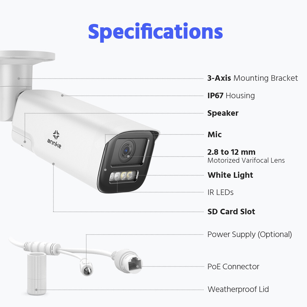 ANNKE 12MP 16CH NVR 4K POE Security IP Camera System 4x Zoom Two Way Audio Color