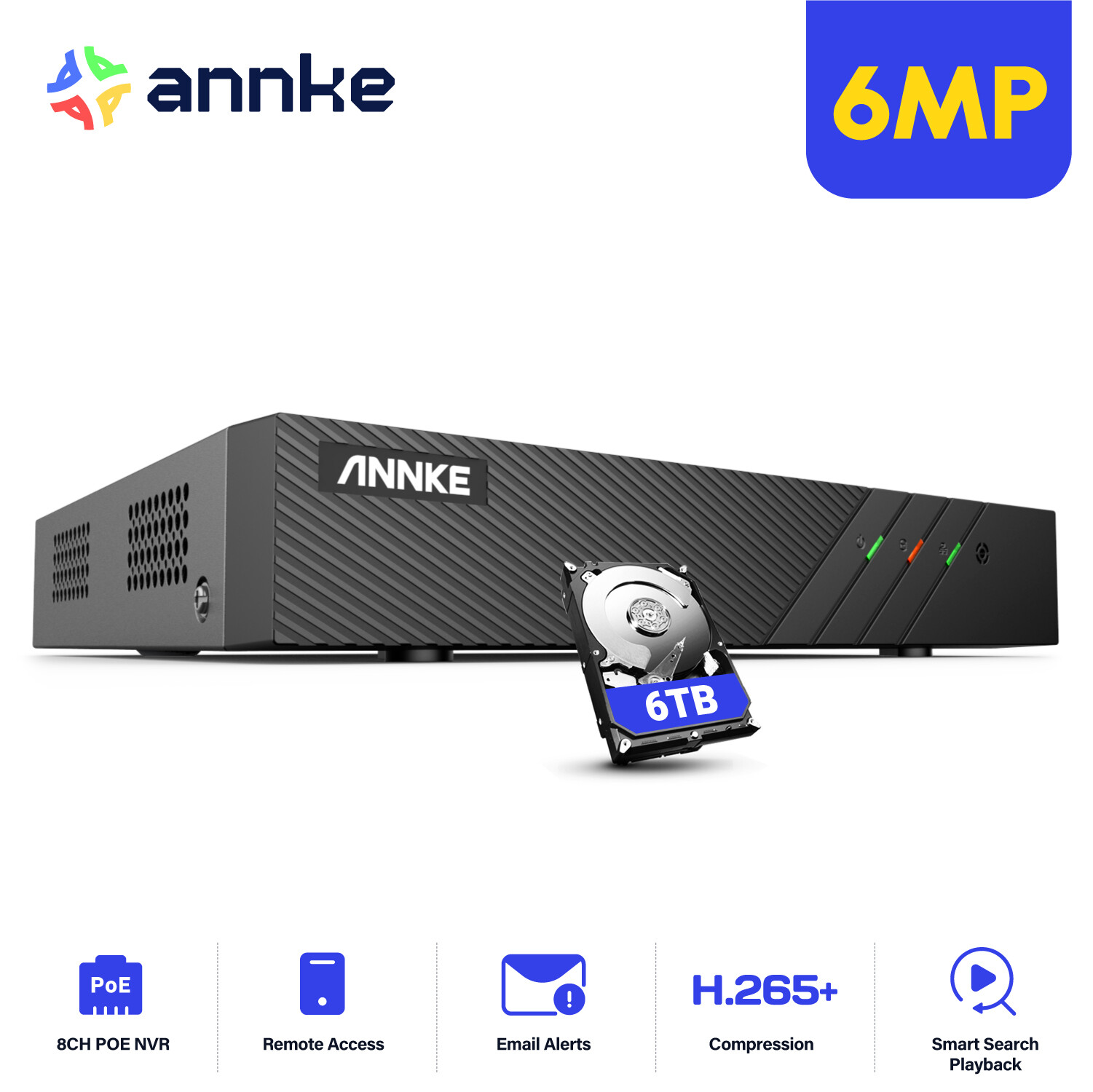 ANNKE 8CH H.265+ 6MP POE Security NVR Recorder for 2MP/4MP/6MP POE IP Camera