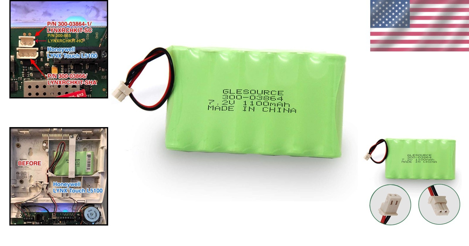 7.2V 1100mAh Rechargeable Battery for Lynx Alarm Panels