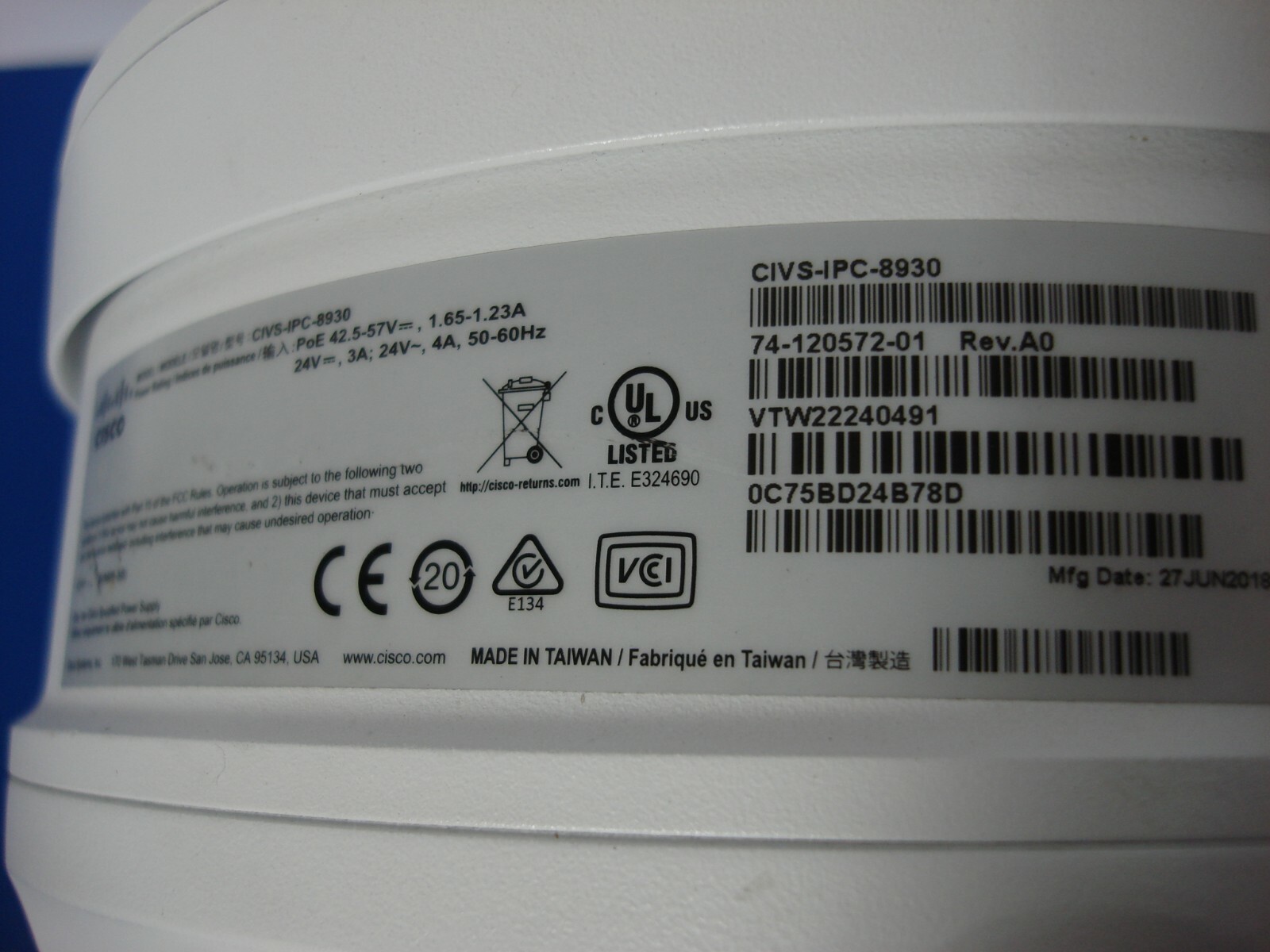 Cisco CIVS-IPC-8930 Video Surveillance 8930 Speed Dome IP Camera 1080p