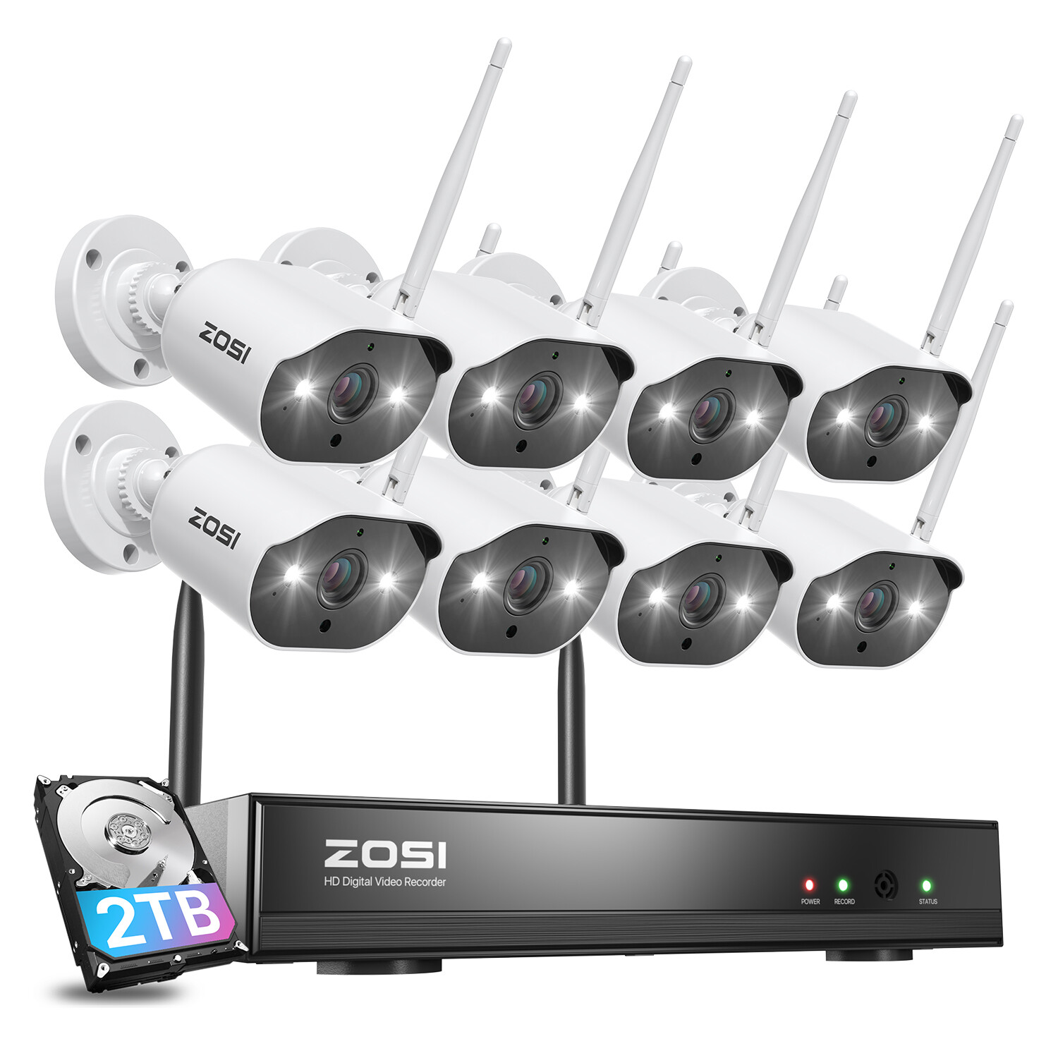 ZOSI 8CH 3MP Wireless Security Camera System 2K WIFI NVR Outdoor IP Audio Record