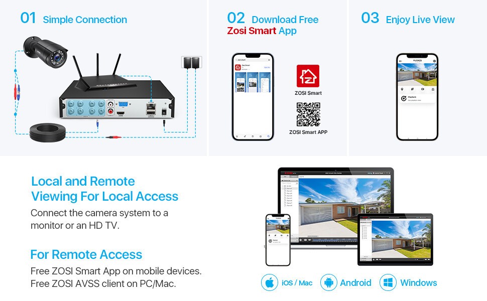ZOSI 8CH 1080P DVR 2MP Home Security Surveillance Camera System CCTV 24/7 View