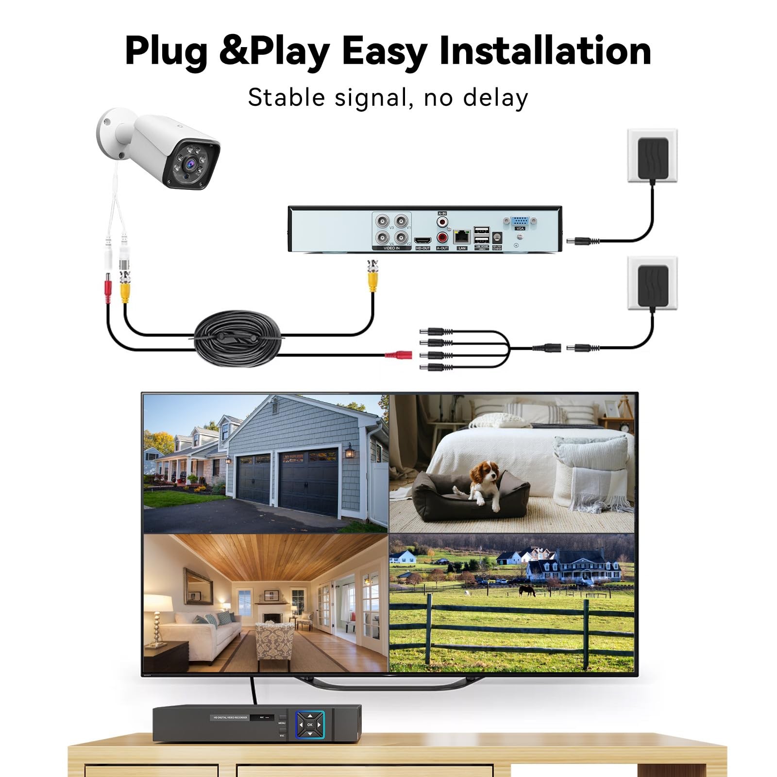 Wired Security Camera System Outdoor, 4CH 5MP Lite AHD DVR with 500G Hard Dri…