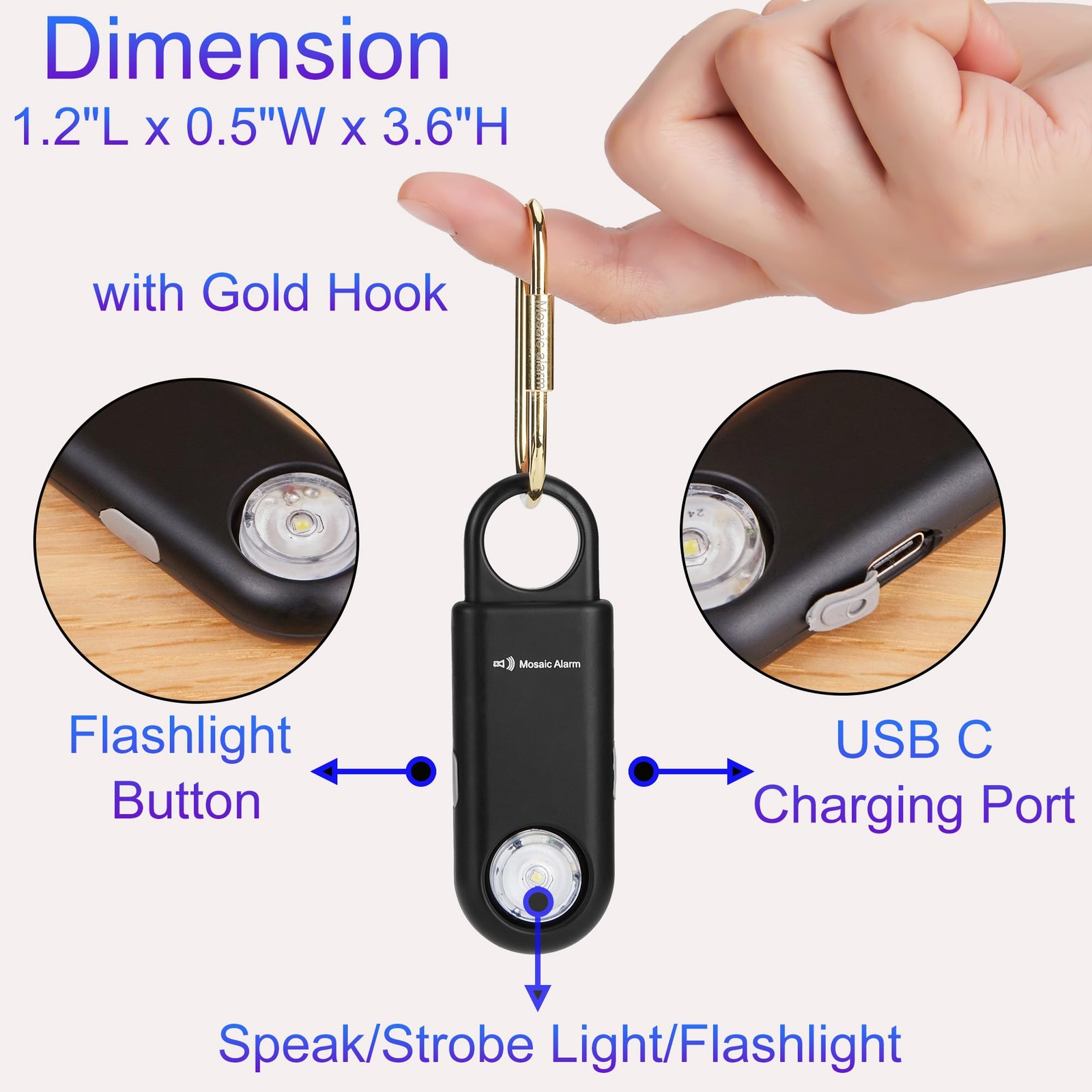 135dB Rechargeable Personal Safety Alarm Strobe Light Flashlight Keychain Sir…