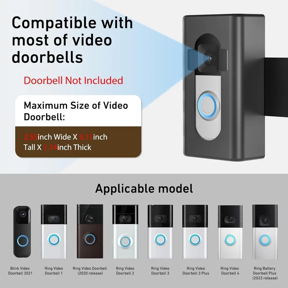 Anti-Theft Video Doorbell Mount, No Drill Bracket Holder Accessories Black