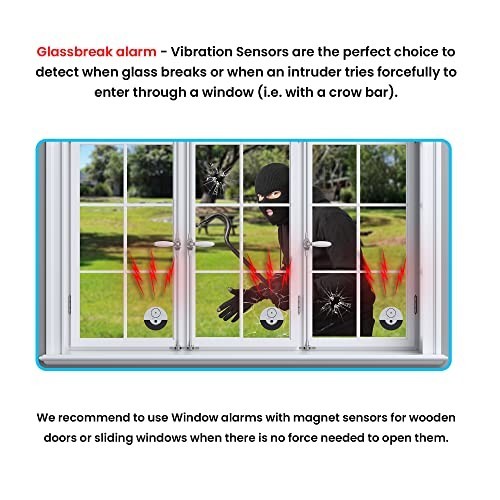 Extra Loud 130dB Window Alarm System – Vibration Sensors, Easy Install, 6 Set Bl