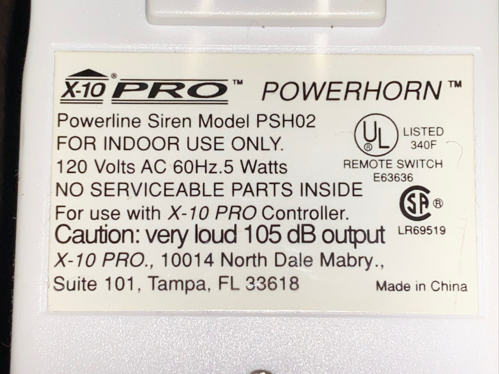 X10 PRO Home Security Small PowerHorn Siren PSH02